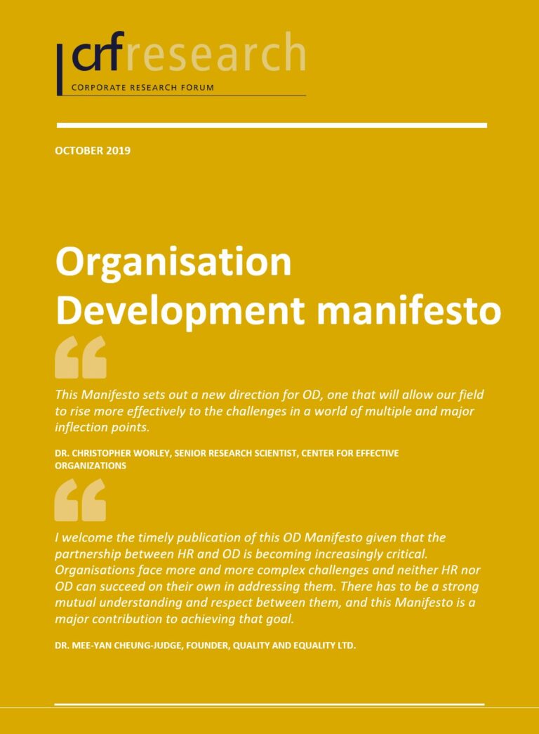 A yellow cover of an article about organisation development